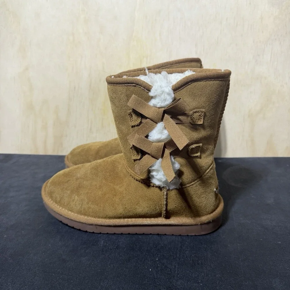 Koolaburra By UGG Womens Mini Boots Chestnut‎ Suede Shearling Bow US 3 Youth